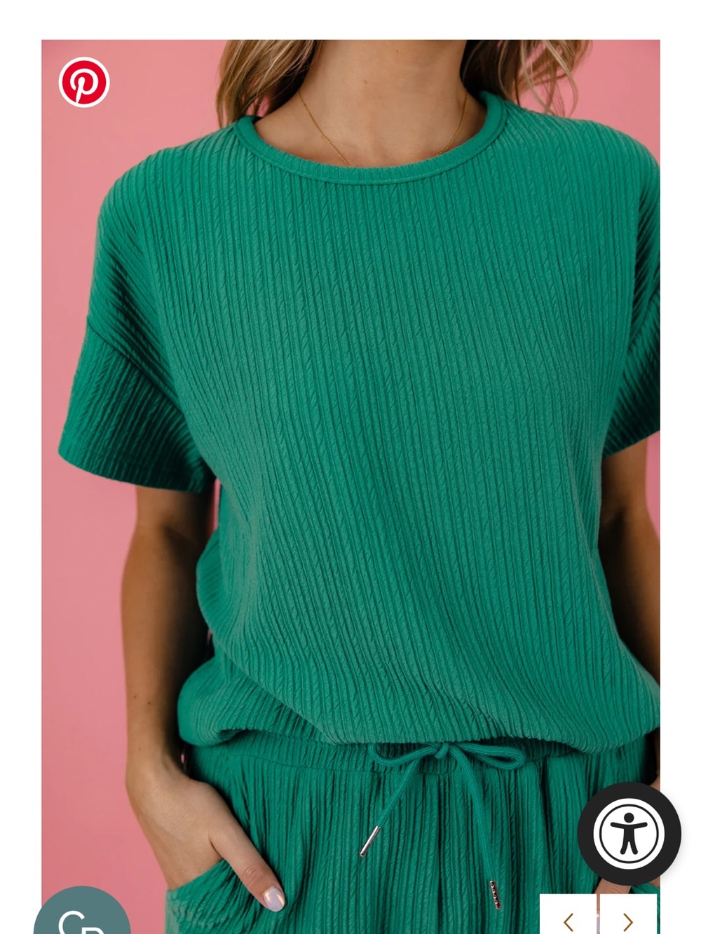 Relaxed Ribbed Wide-Leg Jumpsuit in Green - Picture 2 of 6
